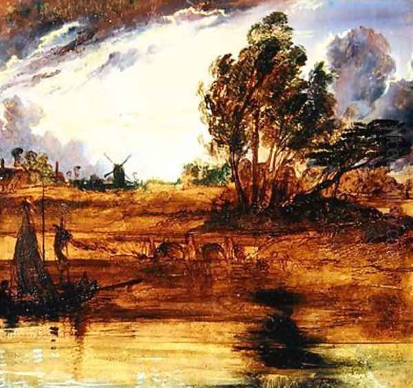 A River Landscape at Sunset Oil Painting by Sir Edwin Henry Landseer