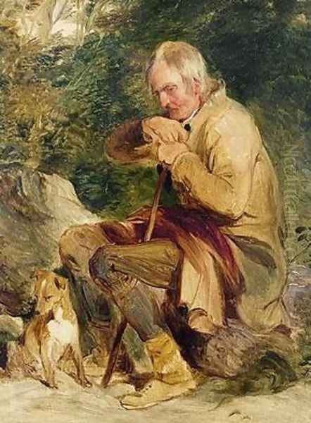 An old man and his dog seated by a road side Oil Painting by Sir Edwin Henry Landseer