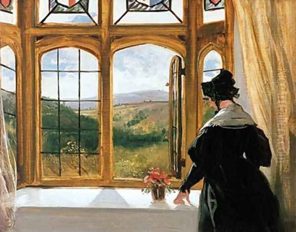 Duchess of Abercorn looking out of a window Oil Painting by Sir Edwin Henry Landseer