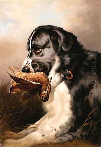 Retriever and Woodcock Oil Painting by Sir Edwin Henry Landseer