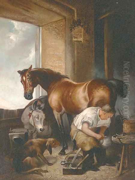 Shoeing Oil Painting by Sir Edwin Henry Landseer