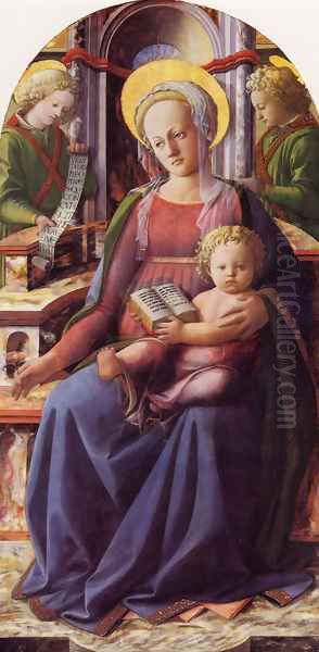 Madonna And Child Enthroned With Two Angels Oil Painting by Filippino Lippi