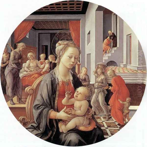 Madonna And Child With Stories From The Life Of The Virgin Oil Painting by Filippino Lippi