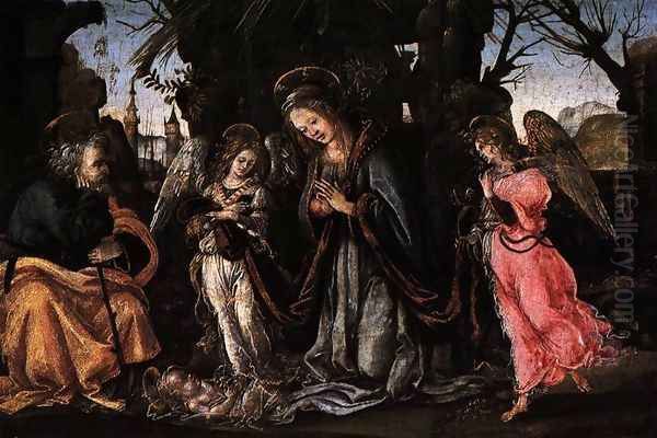 The Nativity with Two Angels c. 1490 Oil Painting by Filippino Lippi