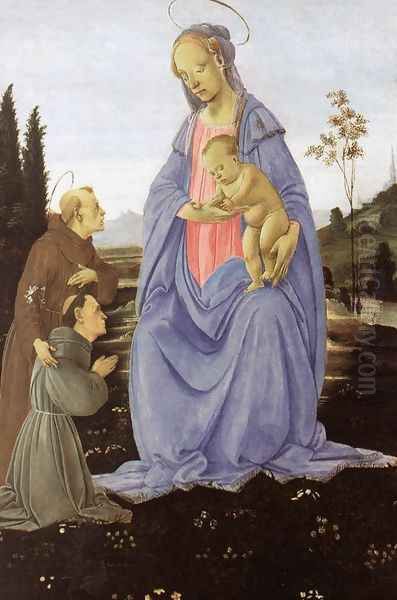 Madonna with Child, St Anthony of Padua and a Friar before 1480 Oil Painting by Filippino Lippi