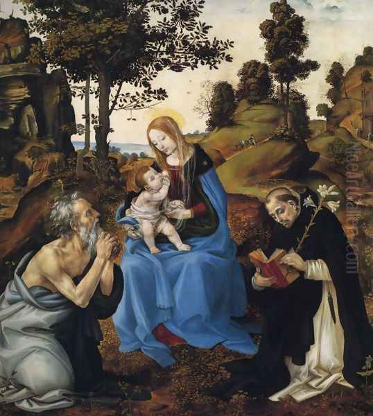 The Virgin And Child With Sts Gerome And Dominic Oil Painting by Filippino Lippi