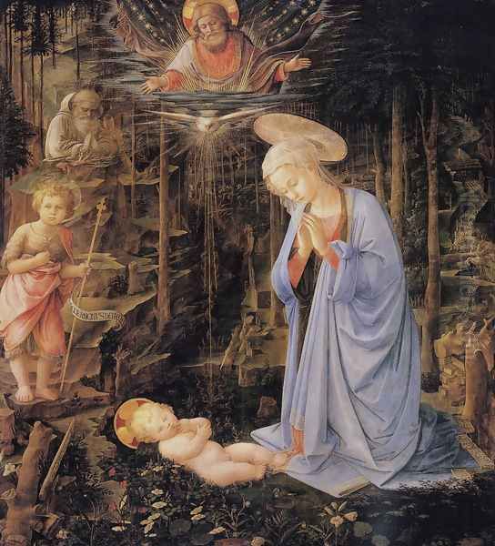 The Adoration with the Infant St. John the Baptist and St. Bernard Oil Painting by Filippino Lippi