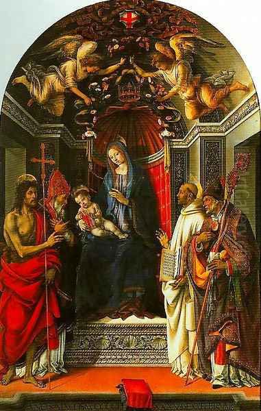 Madonna and Child Enthroed with SS John the Baptist Victor Bermard and Zenobius Oil Painting by Filippino Lippi