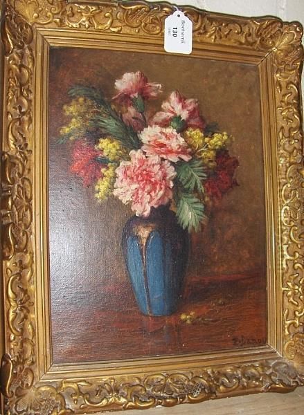 Still Life Of Flowers In A Blue Vase Oil Painting by Pierre-Emmanuel Damoye