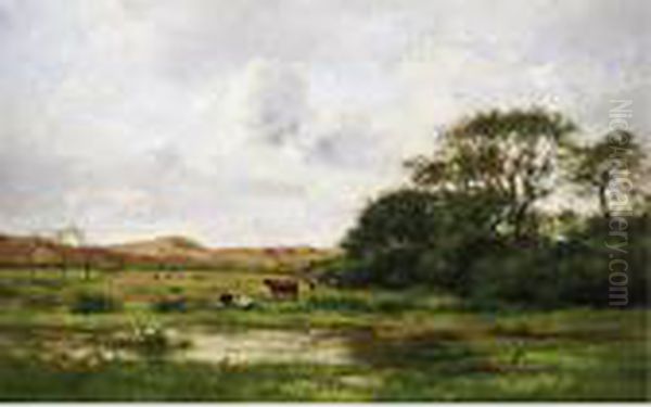 Cows In A Meadow Oil Painting by Pierre-Emmanuel Damoye