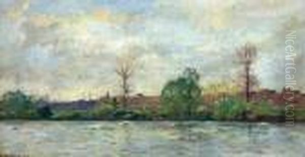 Carrieres-saint-denis, Vue Prise De La Rive Gauche De La Seine. Oil Painting by Pierre-Emmanuel Damoye