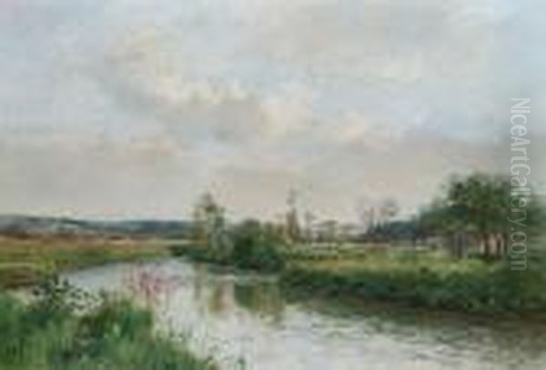 A Quiet Backwater At Amiens Oil Painting by Pierre-Emmanuel Damoye