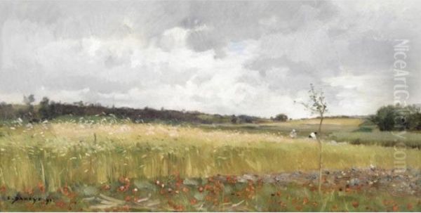 Figures In A Field Oil Painting by Pierre-Emmanuel Damoye