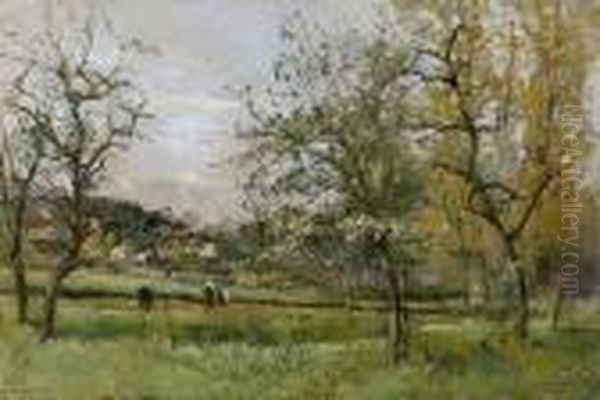 Landschaft Mit Frauen Bei Der Feldarbeit. Oil Painting by Pierre-Emmanuel Damoye