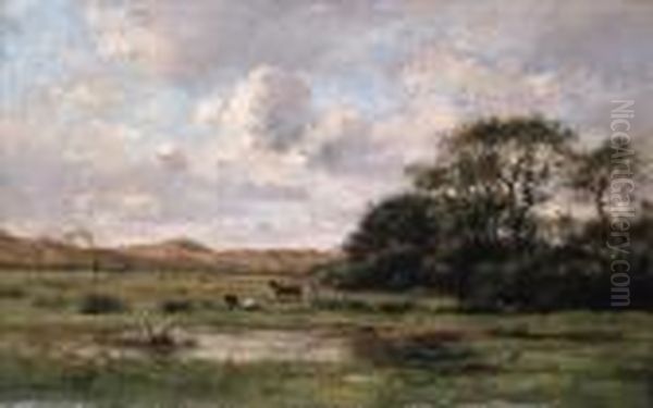 A Landscape With Cows Oil Painting by Pierre-Emmanuel Damoye