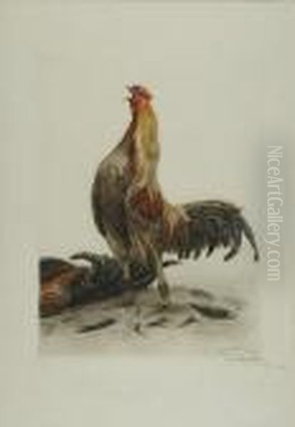 Game Cock Oil Painting by Leon Danchin