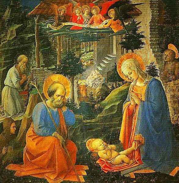 The Adoration with SS Joseph Jerome Mary Magdalen and Ilarion Oil Painting by Filippino Lippi