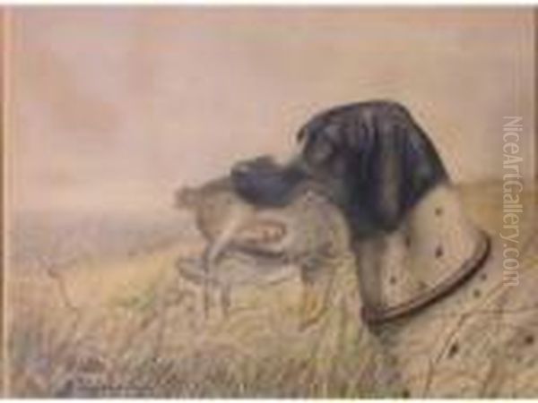 Chien De Chasse Tenant Sa Proie Oil Painting by Leon Danchin