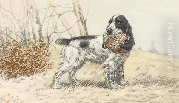 Spaniel With A Woodcock Oil Painting by Leon Danchin