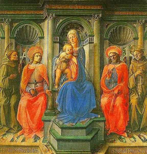 Madonna Enthroned with Four Saints Tempera on panel Oil Painting by Filippino Lippi