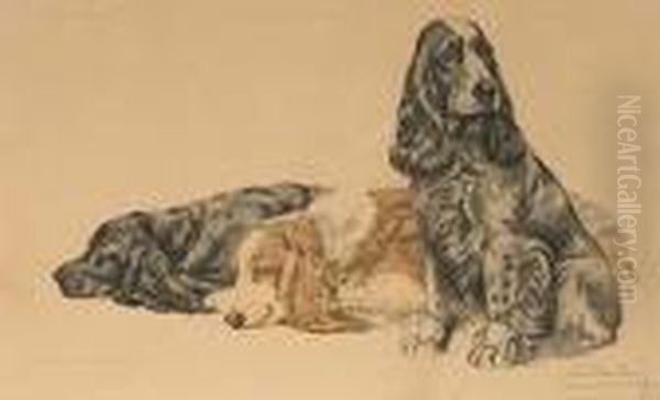 Tres Cocker Spaniels Oil Painting by Leon Danchin