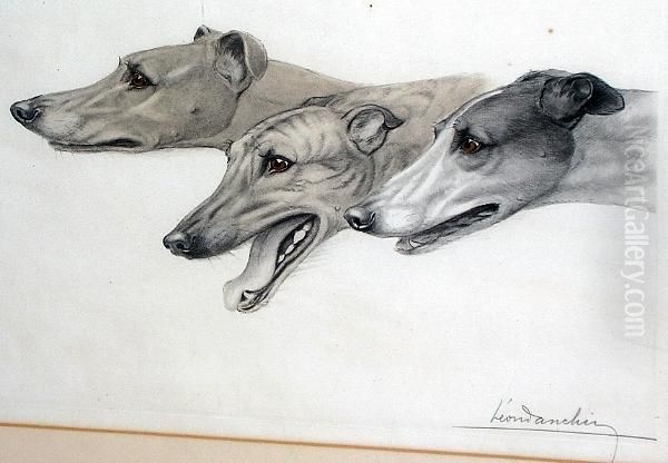 Three Greyhounds Oil Painting by Leon Danchin