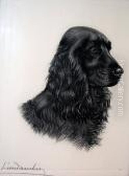 Head Of A Black Cocker Spaniel Oil Painting by Leon Danchin