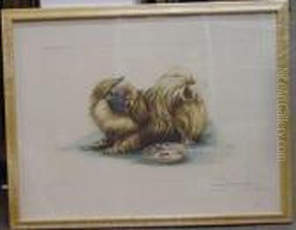 Keeping A Watchful Eye - A Pekingese Oil Painting by Leon Danchin