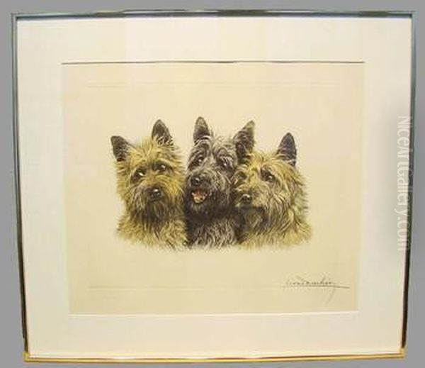 Three Cairn Terriers Oil Painting by Leon Danchin