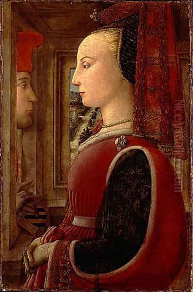 Portrait of a Woman and a Man at a Casement ca 1440 Oil Painting by Filippino Lippi