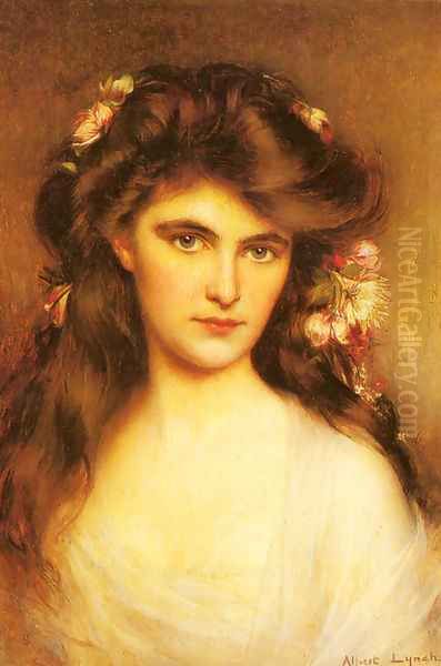 A Young Beauty With Flowers In Her Hair Oil Painting by Albert Lynch