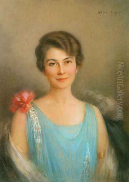 A Portrait Of A Lady In Blue Oil Painting by Albert Lynch