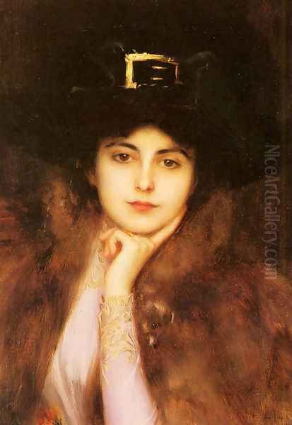 Portrait Of An Elegant Lady Oil Painting by Albert Lynch