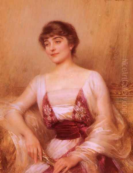 A Lady With A Fan Oil Painting by Albert Lynch