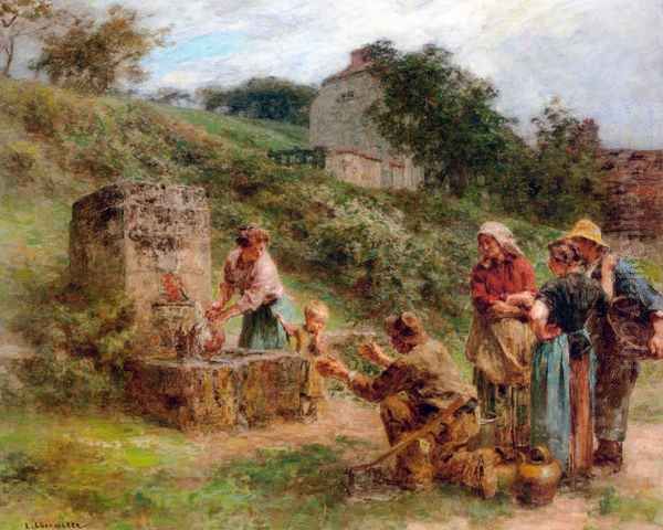 A la fontaine Oil Painting by Leon Augustin Lhermitte