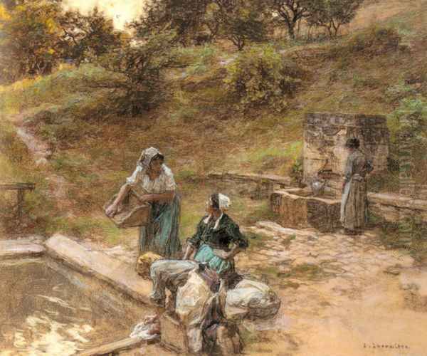 Au Lavoir Oil Painting by Leon Augustin Lhermitte