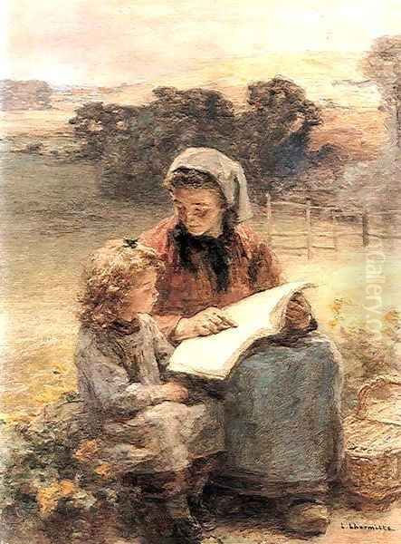 La Leçon de Lecture (The Reading Lesson) Oil Painting by Leon Augustin Lhermitte