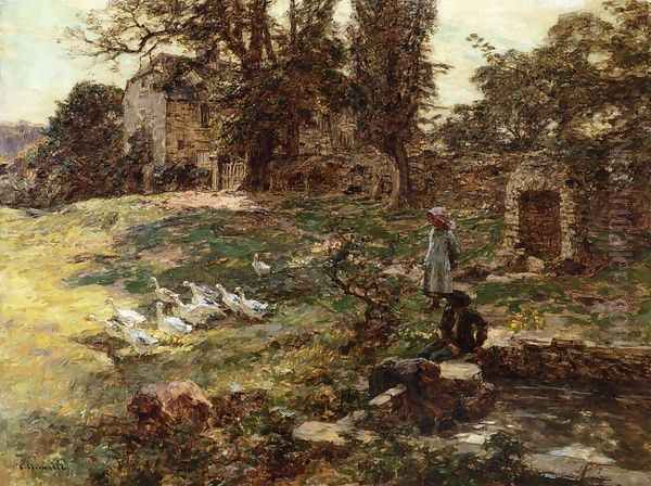 Field with Geese Oil Painting by Leon Augustin Lhermitte