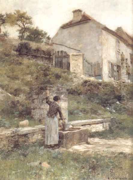 A Woman filling her bucket at a Well Oil Painting by Leon Augustin Lhermitte