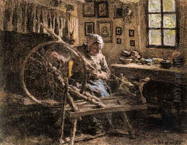 The Spinning Wheel Oil Painting by Leon Augustin Lhermitte