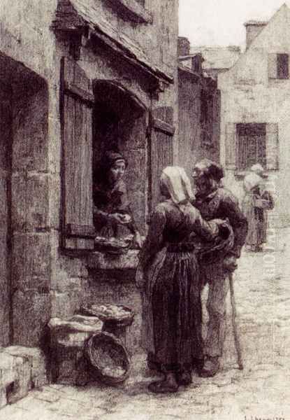 Breton Peasants Buying Fruit At Landerneau Oil Painting by Leon Augustin Lhermitte