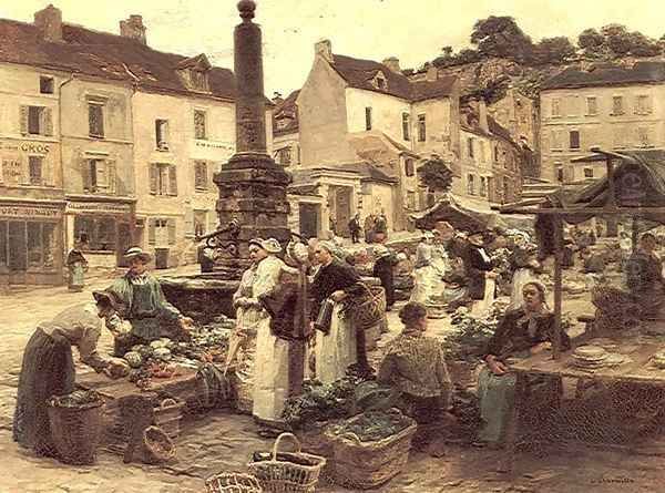 Le Marche de Chateau-Thierry (Chateau-Thierry Market) Oil Painting by Leon Augustin Lhermitte