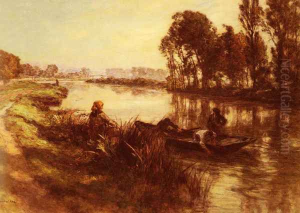 Au Bord De La Riviere (By the Banks of the River) Oil Painting by Leon Augustin Lhermitte