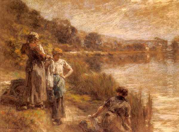 Laveuses Des Bords De La Marne (Washerwomen by the Banks of the Marne) Oil Painting by Leon Augustin Lhermitte