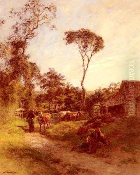 La Ferme De Sombre (The Sombre Farm) Oil Painting by Leon Augustin Lhermitte