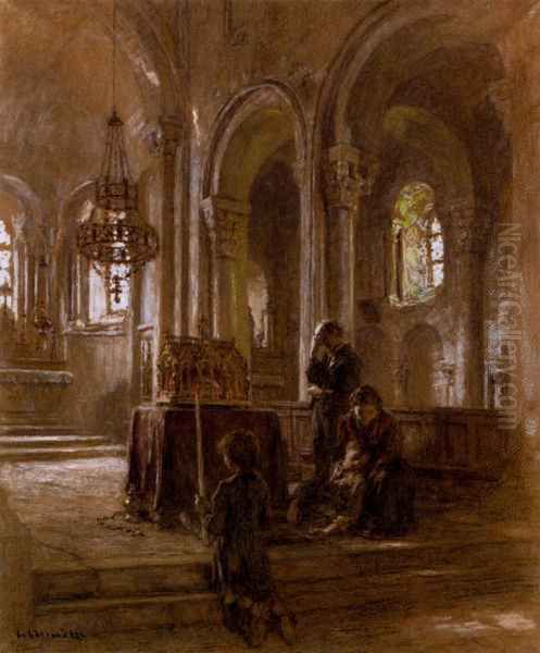 Pelerinage Pour L'Enfant Malade: Eglise De Plein-Pied, Bourges Oil Painting by Leon Augustin Lhermitte