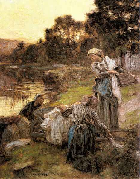 Le Laveuses au Bord de la Marne Oil Painting by Leon Augustin Lhermitte