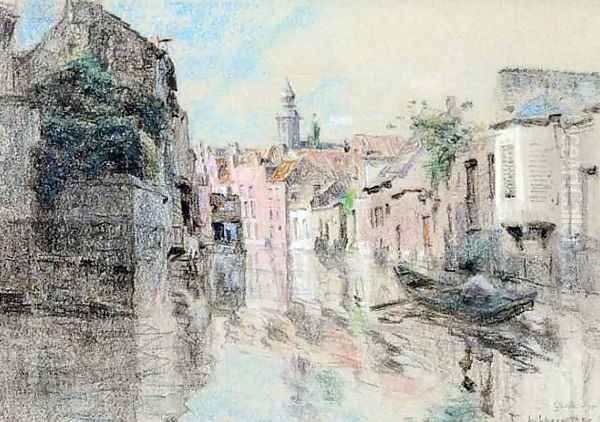 Canal à Gand Oil Painting by Leon Augustin Lhermitte