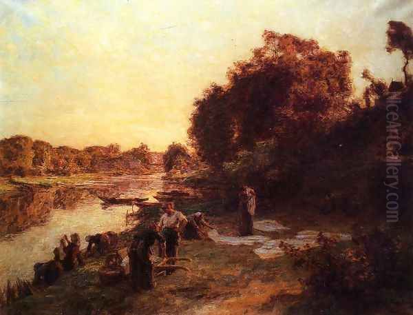 Washerwoman on the Banks of the Marne Oil Painting by Leon Augustin Lhermitte