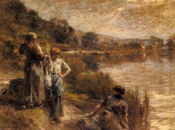 Washerwomen on the Banks of the Marne Oil Painting by Leon Augustin Lhermitte